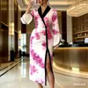 Vestido Novo Temu Amazon Transfronteiriço com Toque de Luxo, Decote V, Emagrecedor, Estampa Elegante, Fenda, Vestido de Verão Sexy para Mulheres