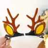 Pasador Pequeño de Astas de Reno Navideño para Mujer, Pinza para el Pelo Navideña de Disfraz, Pinza Lateral de Reno Estilo Bosque para Otoño e Invierno