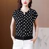 Camisa de Chiffon Polka Dot Elegante para Reduzir a Idade, Manga Curta para Mulheres, Novo Estilo de Verão, Camisa Versátil Emagrecedora, Top Estiloso para Mães