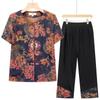 Meia-idade e idosos vestido de verão de duas peças conjunto feminino mãe de manga curta tang camisa vestido velha senhora avó vestido verão terno estilo estrangeiro
