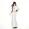Pantalones vaqueros de mujer transfronterizos 2026, ligeramente acampanados, estilo americano, largos hasta el suelo, casuales, minimalistas, pantalones largos de camuflaje, pantalones largos blancos extendidos de camuflaje