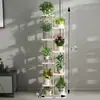 Suporte de Flores de Madeira Maciça e Ferro Layout de Sala de Estar Escada de Chão Multicamadas Rack de Armazenamento para Suculentas Varanda Suporte para Vasos de Flores