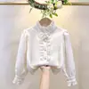 Camisa Blanca de Encaje para Niños, Blusa Elegante de Gasa con Mangas Largas para Niñas, Uniforme Escolar de Primavera y Otoño para Estudiantes