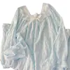 Camisola Longa Lisa com Laço e Renda Franzida para Mulheres, Vestido de Casa de Comprimento Médio com Gola Quadrada, Pulôver para Primavera e Outono, Adequado para Uso Externo