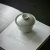 Moji Ice Glaseado de Mesa Relieve Suihan Sanyou Tazón con Tapa Sala de Té Hogar Cerámica Tazón de Té Liso Elegante y Resistente Tazón con Tapa