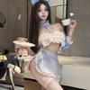 Lingerie Sexy Tomara que Caia Coração Borboleta Top Tubo Uniforme de Empregada Doce Fofo Avental de Renda Bonito Traje de Empregada Costas Nuas