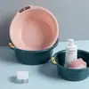 Bacia para Lavatório Doméstico Cor Contrastante Espessada Com Furos Bacia Facial Grande Bacia para Lavar Roupas Dormitório Estudantil Lavar Rosto Plástico Bacia para Lavar Vegetais