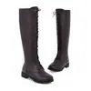 Botas Femininas de Inverno Novas 2025, Modernas e Simples, Bico Redondo, Cadarço Frontal, Salto Quadrado, Salto Baixo, Botas de Cano Alto, Botas, Botas