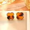 Pendientes Retro Franceses de Trébol de Cuatro Hojas, Exquisitos, Compactos, Modernos y Versátiles, Pendientes Pequeños Fragantes de Alta Gama y Elegantes, de Dama