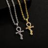 Colar com pingente de cobra banhado a ouro Benmingnian, corrente de clavícula de nicho masculino, empilhado, vintage, cruz, diamante, cobra, personalidade, moda