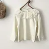 Estilo INS Primavera e Outono Bebê Criança Pequena Gola com Renda de Malha para Dentes Camada Base Manga Longa Top para Menina Bebê Princesa