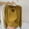 Suéter de punto rojo retro casual para mujer, estilo coreano de otoño e invierno, corte holgado, adelgazante, escote Bardot, top grueso para damas