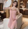 Camisola de seda de gelo de verão com almofada no peito Cor sólida Sexy Pijama de seda de gelo Puro Desejo Estilo Roupas para Casa Estilo Coreano Vestido do Meio