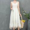 Vestido de tirantes 25 Estilo Nuevo Yunnan Sanya Xinjiang Étnico Tejido de Lana Crochet Algodón Lino Borla Falda de Tirantes