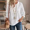 Novas Blusas Femininas Primavera e Verão 2026 Amazon Europeia e Americana Transfronteiriça Camisa Bordada com Renda Decote V Solta