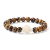 Venta Caliente de Amazon Pulsera Elástica de Piedra Natural Turquesa de 8MM Pulsera para Hombre de Piedra Volcánica Ojo de Tigre Amarillo Venta al por Mayor