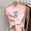 Camada base feminina com forro de fleece, novo estilo outono/inverno, camiseta de manga comprida quente e estilosa para meninas pequenas, top de tecido escovado