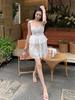 2025 Nuevo Vestido de Verano para Mujer Estilo Ballet Blanco con Tirantes Vacaciones Vestido de Pastel de Doble Capa de Alta Gama Vestido Pequeño