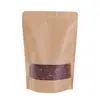Saco de papel kraft auto-suportável com janela para nozes, chá, lanches de lazer, saco de embalagem, cereais integrais espessados, saco auto-vedante, atacado