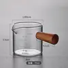 Taza pequeña de leche de madera de doble boca, vaso de vidrio transparente con escala, taza medidora, taza de espresso, jarra pequeña de leche