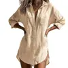 E-commerce Transfronteiriço Estação Independente Amazon Cardigã Longo Casual Feminino Europeu e Americano Gola Lapela Solto Cor Sólida Camisa