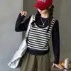 Traje de Niña Primavera/Otoño 2026 Estilo Nuevo Niños Grandes Falso Dos Piezas Top Rayado Pantalones de Mezclilla Elegante Moderno Conjunto de Dos Piezas