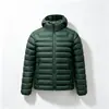 Jaqueta de plumas quente para uso externo com capuz esportivo, design à prova de vento, multiuso, direto da fábrica, confortável, de alta qualidade, estilo básico