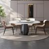 Mesa Redonda Doméstica de Lujo Ligero de Gama Alta Super Cristal Acero Inoxidable Piedra Microcristalina Redonda Piedra de Lujo con Plato Giratorio Mesa y Sillas de Comedor para Apartamento Pequeño