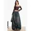 Jeans de Guadaña Retro Americano Desgastado para Mujer, Nuevo Estilo Verano 2026, Corte Holgado, Pantalones de Guadaña Adelgazantes de Pierna Ancha hasta el Suelo