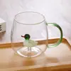 Novo Copo de Vidro Criativo para Suco e Leite Desenho Animado Transparente com Formato Tridimensional de Animal e Planta Copo de Água