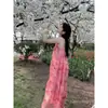 2026 Verano Sanya Vacaciones Socialité Largo Bohemio Estampado Floral Tirantes Hada Princesa Vestido Teñido Anudado