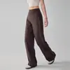 Calças Esportivas Casuais Femininas de Cintura Alta Cor de Pêssego para Corrida, Treino e Yoga com Bolsos Traseiros, Perna Reta Solta, Perna Larga, Calças Fitness de Cintura Alta