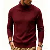 Suéter Masculino 2026 Outono/Inverno Novo Europeu e Americano Gola Alta Cor Sólida Listrado Slim Fit Tricô Suéter Quente Camada de Base