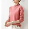 Nueva Hermosa Camiseta Básica de Temperamento Semi-Alta para Mujer Ropa Interior Ajustada Suéter de Punto Manga Larga Otoño Invierno Suéter Negro Talla Única