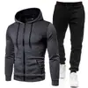 Nueva colección de otoño e invierno: Sudaderas y pantalones de chándal de forro polar de color liso estilo europeo y americano, chándal deportivo casual para hombre con puntos, cierre de cremallera y capucha