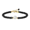 Elegante Pulseira de Contas de Ônix Preto com Detalhe em Pedra da Lua Contas Banhadas a Ouro Corrente Ajustável para Ajuste Perfeito Design Moderno Sofisticado Presente Ideal para Homens Mulheres Acabamento de Alta Qualidade