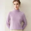 Suéter de cuello alto 100% cachemira pura para mujer, nuevo color sólido de otoño e invierno, suéter holgado base