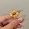 Anillo Abierto de Flor Metálica Chapada en Oro Estilo Ins Retro Europeo y Americano Textura Minimalista Anillo Apilable Nudoso