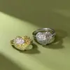 Anel Coreano Transfronteiriço com Textura de Diamante em Forma de Coração para Mulheres Cobre Banhado a Ouro Luxo Leve Alto Padrão Textura de Coração Anel Aberto