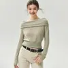 Suéter Elegante de Cachemira Ligeramente Maduro para Mujer, Jersey de Punto de un Hombro, Gris, Temperamento, Terciopelo Súper Suave, Cuello de un Hombro, Suéter de Lana
