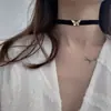 Colar Gargantilha Choker Veludo Preto Borboleta Retro de Alta Qualidade Estilo Francês Corrente Curta de Camada Dupla Colar Clavícula