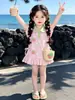 Vestido de Niña con Estampado de Fresas, Cuello de Muñeca, Manga Corta, Vestido de Princesa, Nuevo de Verano 2026, Vestido Casual para Niños