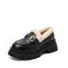Zapatos de Invierno Mao Mao para Mujer Nuevos Zapatos Pequeños de Cuero Británicos Mocasines de Plataforma de un Solo Paso Forrados de Felpa Lana de Cordero Cálidos Zapatos de Algodón