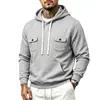 Moletom com capuz estilo workwear europeu transfronteiriço masculino com cordões contrastantes, bolsos duplos, caimento solto, ombro caído, tamanho plus size