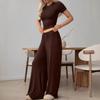 2026 Verano Europeo y Americano Nuevo Estilo Rosa Seda de Leche Manga Corta Pantalón Largo Conjunto de Pijama Venta al por Mayor Transfronteriza Ropa de Casa para Mujer
