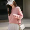 Suéter de Lã Plush de Gola Redonda de Linha Única Pronta para Vestir para Mulheres no Outono e Inverno Novo Suéter de Base de Caxemira de Estilo Preguiçoso Solto para Mulheres