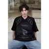 Camiseta masculina de verão estilo jersey retrô americano, em malha, secagem rápida, respirável, estilo motociclista, manga curta para ciclismo e moto