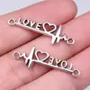 34X11Mm 1.34g Joyería Antigua de Plata Accesorios Corazón de Amor Hecho a Mano Conector ECG Colgante