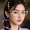 Armazones Metálicos Retro con Brillo para Gafas de Mujer, Estilo Ojo de Gato, Patillas de Resorte, Europeos y Americanos Anti Luz Azul, Lentes Lisos de Moda
