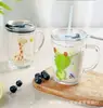 Taza Desayuno Dudu de Dubaite Taza de Leche Taza de Vidrio Linda de Dibujos Animados con Popote Taza de Agua Creativa para Niños con Escala y Asa